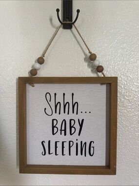 Shhh... Baby Sleeping Wooden Wall Sign - White & Natural